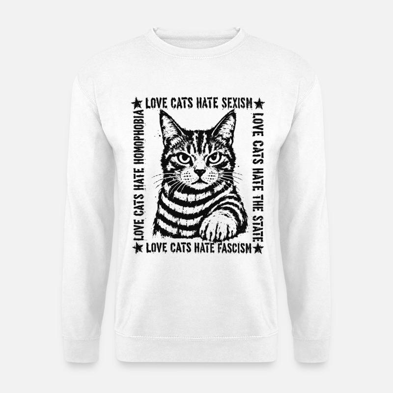 Statement Katze Love Cats Shirt - Unisex Pullover - Weiß