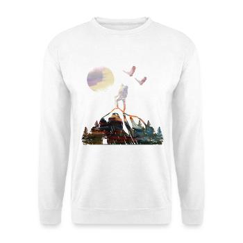Aquarell Wanderer unter Vollmond Silhouette - Unisex Pullover - Weiß - Vorne