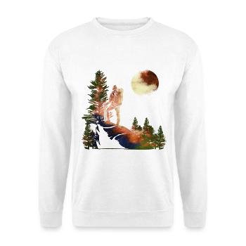 wandern, wanderlust, nachtwandern, mondschein, - Unisex Pullover - Weiß - Vorne