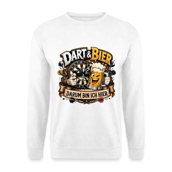 Dart & Bier: Darum bin ich hier - Unisex Pullover - Weiß - Vorne