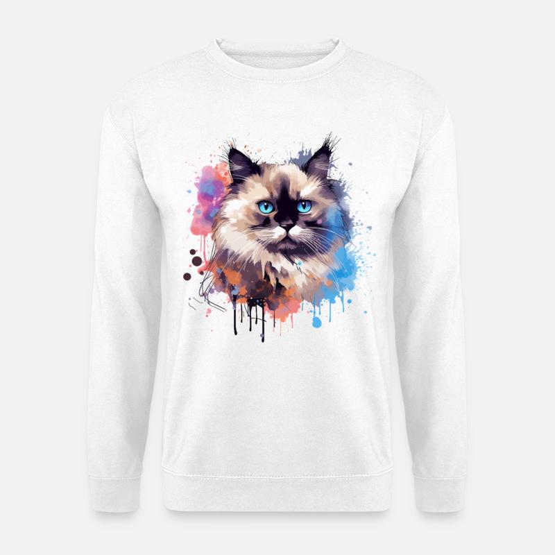 Splash Art Birman-Katzengesicht bunt - Unisex Pullover - Weiß