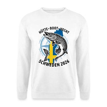 Hütte, Boot, Hecht - Schweden 2026 | Angler - Unisex Pullover - Weiß - Vorne