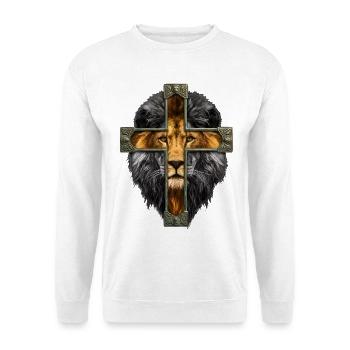 Löwe mit Jesus Kreuz christliche Religion  - Unisex Pullover - Weiß - Vorne