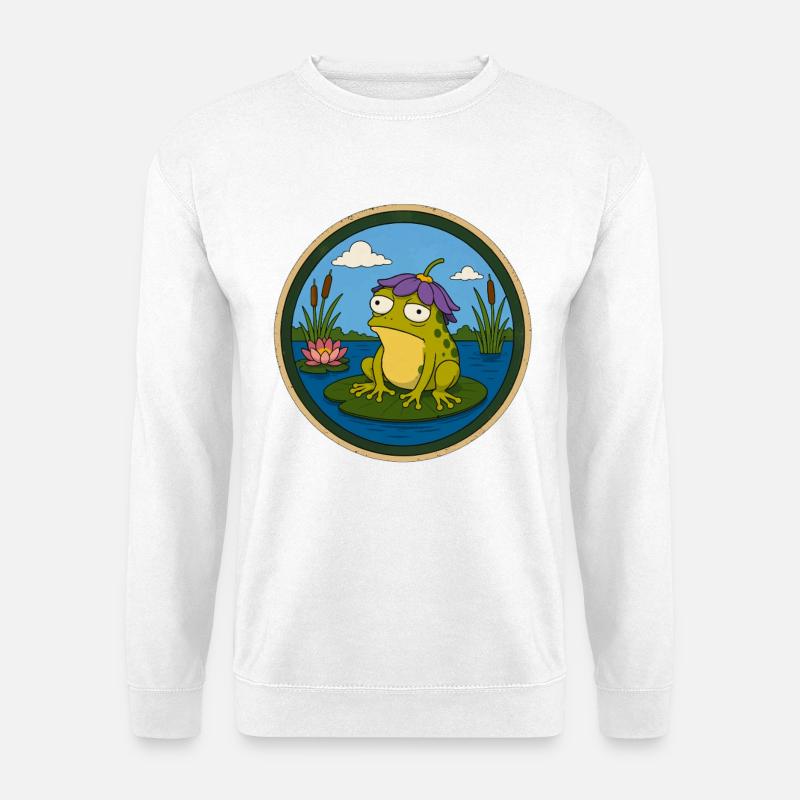 Frog on Lily Pad Badge - Unisex Sweatshirt - white