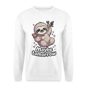Faultier Kaffee Motiv Maybe Tomorrow - Unisex Pullover - Weiß - Vorne