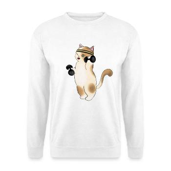 Fitnesskatze hebt Hanteln lustiges Fitnessgeschenk - Unisex Pullover - Weiß - Vorne