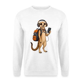 Un suricate drôle avec un casque écoutant de la musique - Sweat-shirt Unisexe - blanc - Devant