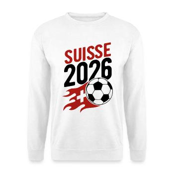 Suisse 2026 Fußball Flamme mit Flagge - Unisex Pullover - Weiß - Vorne