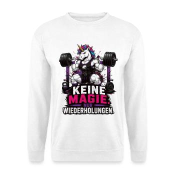 Einhorn Gym Keine Magie nur Wiederholungen Shirt - Unisex Pullover - Weiß - Vorne