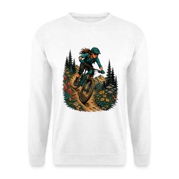 MTB Frau Trail Blumen Berge Bikerin Natur Outdoors - Unisex Pullover - Weiß - Vorne