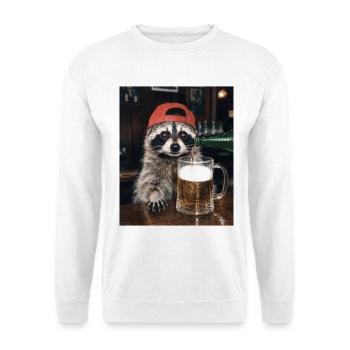Waschbär, Bier, Meme, Lustiges Foto - Unisex Pullover - Weiß - Vorne