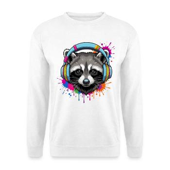 Waschbär mit Musik Kopfhörern und Farben Klecks - Unisex Pullover - Weiß - Vorne