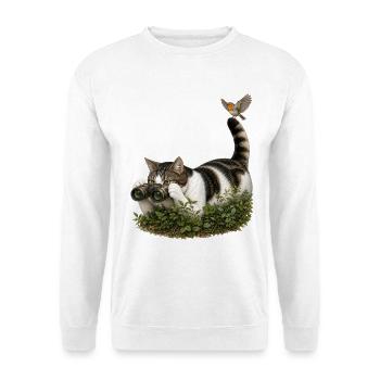 Vogelbeobachtende Katze #2 - Unisex Pullover - Weiß - Vorne