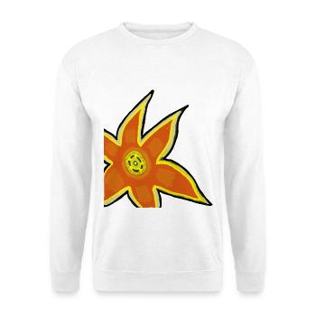 Neon-Orange-Blumen-Umrisskunst - Unisex Pullover - Weiß - Vorne
