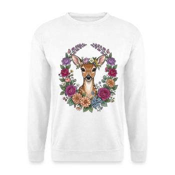Deer Fawn Flowers Folk Festival Traditional Costumes Replacement Women - Unisex Sweatshirt - white - Front