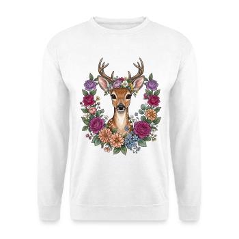 Deer Fawn Flowers Folk Festival Traditional Costumes Replacement Women - Unisex Sweatshirt - white - Front