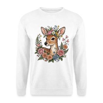Reh Kitz Blumen Volksfest Trachten Ersatz Damen - Unisex Pullover - Weiß - Vorne