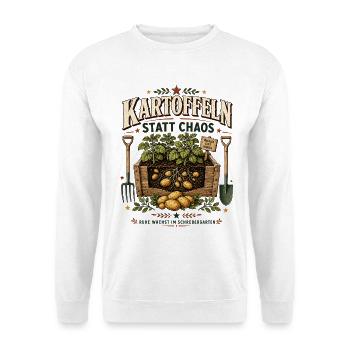 Kartoffeln statt Chaos – Ruhe im Schrebergarten - Unisex Pullover - Weiß - Vorne