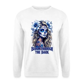 Fleurir à travers le crâne de sucre sombre - Sweat-shirt Unisexe - blanc - Devant