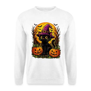 Chat noir avec chapeau de sorcière pour Halloween - Sweat-shirt Unisexe - blanc - Devant