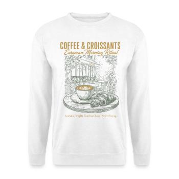 Croissants au café pour le petit-déjeuner Matin européen - Sweat-shirt Unisexe - blanc - Devant