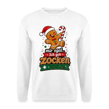 Mir egal Ich geh Zocken Lebkuchen Gamer Weihnachte - Unisex Pullover - Weiß - Vorne