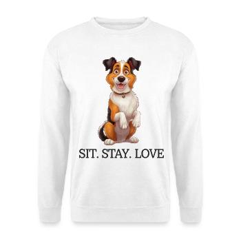 Sit Stay Love Tri-Colour Border Collie Dog Merch - Unisex Pullover - Weiß - Vorne