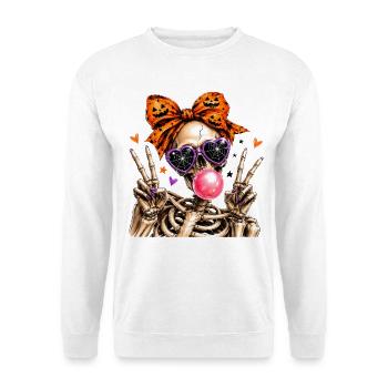Halloween-Skelett mit orangefarbener Schleife - Unisex Pullover - Weiß - Vorne