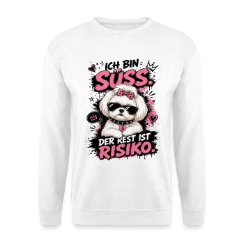 Ich bin süß – Der Rest ist Risiko Hund Malteser  - Unisex Pullover - Weiß - Vorne