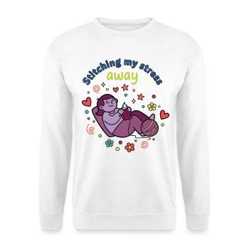 Ich nähe meinen Stress weg, lustiger Häkelliebhaber - Unisex Pullover - Weiß - Vorne