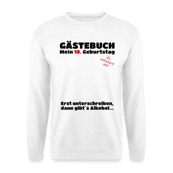 Gästebuch 18. Geburtstag lustige Gästeliste Junge  - Unisex Pullover - Weiß - Vorne