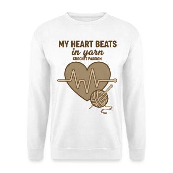 Mein Herz schlägt in Garn Gehäkelte Leidenschaft Lustig - Unisex Pullover - Weiß - Vorne