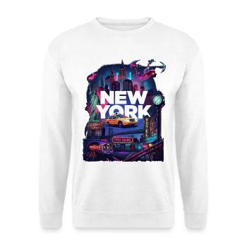 Neon New York Cityscape - Unisex Pullover - Weiß - Vorne