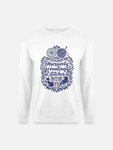 Obsessiv Maschen zählen, lustiger Häkelliebhaber - Unisex Pullover - Weiß