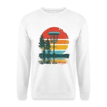 Disc Golf Putter Korb Retro Vintage Sonnenuntergan - Unisex Pullover - Weiß - Vorne