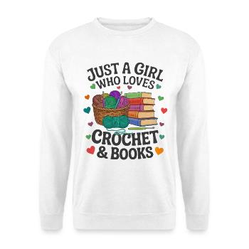 Mädchen und Frau die Häkeln und Bücher liebt - Unisex Pullover - Weiß - Vorne