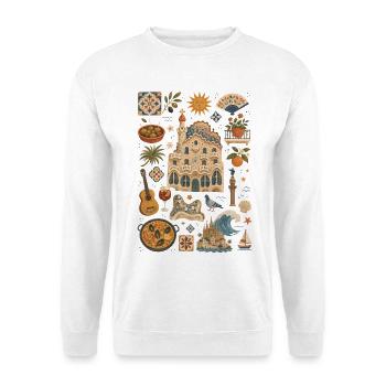 Barcelona | Mittelmeer, Gaudí & Genuss - Unisex Pullover - Weiß - Vorne