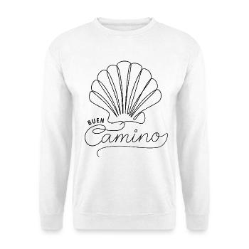 Buen Camino | Jakobsmuschel, Pilger, Santiago - Unisex Pullover - Weiß - Vorne - Alina (178cm) & Michal (187cm)