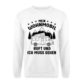 Mein Wohnmobil ruft und ich muss gehen Camping - Unisex Pullover - Weiß - Vorne - Alina (178cm) & Michal (187cm)