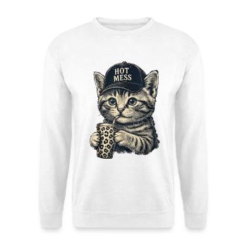 Kitten with Hot Mess Cap - Unisex Sweatshirt - white - Front