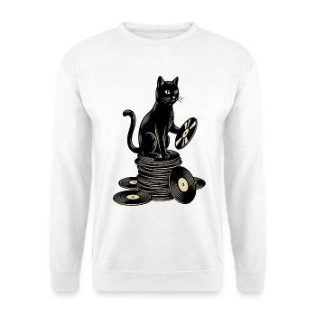 Lustige Katze auf Schallplatten Vinyl LP Musik - Unisex Pullover - Weiß - Vorne