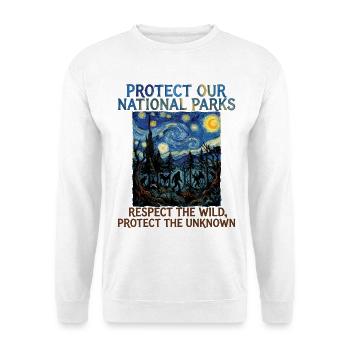Kryptid Van Gogh schützt unsere Nationalparks - Unisex Pullover - Weiß - Vorne - Alina (178cm) & Michal (187cm)
