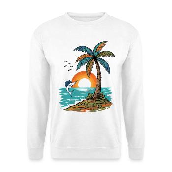 Palmier et mer de l’île du couchant - Sweat-shirt Unisexe - blanc - Devant