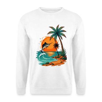 Jumping Fish at Tropical Sunset Palm Sea Beach - Unisex Sweatshirt - white - Front