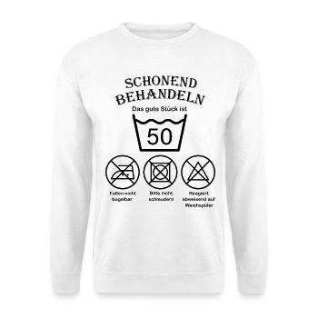 Die Wäsche bitte schonend behandeln 50 Geburtstag - Unisex Pullover - Weiß - Vorne