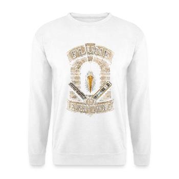 Steinmetz Steinmetzhandwerk Plumb Is Everything - Unisex Pullover - Weiß - Vorne - Alina (178cm) & Michal (187cm)