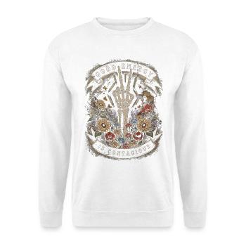 Gute Energie ist ansteckend Blütenskelett - Unisex Pullover - Weiß - Vorne - Alina (178cm) & Michal (187cm)