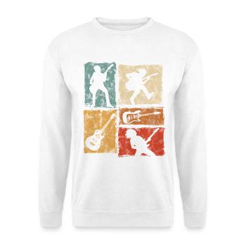 Retro E-Guitarren Collage Guitarrist Bassist - Unisex Pullover - Weiß - Vorne - Alina (178cm) & Michal (187cm)