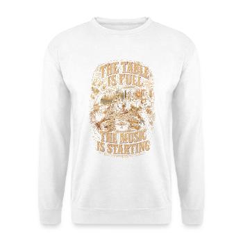Cajun Kultur The Table Is Full Music Is Starting - Unisex Pullover - Weiß - Vorne - Alina (178cm) & Michal (187cm)