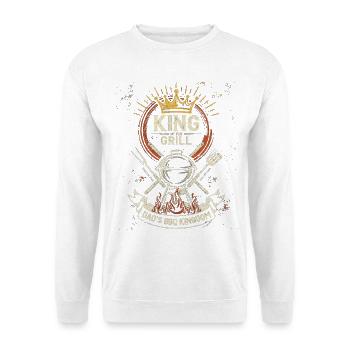 King of the Grill: Dad's BBQ Kingdom - Unisex Pullover - Weiß - Vorne - Alina (178cm) & Michal (187cm)